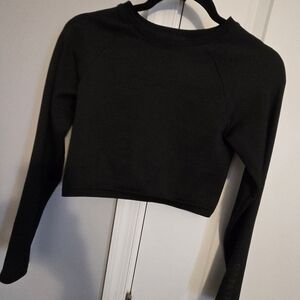 Aerie Black Ribbed Long Sleeve Crop Top